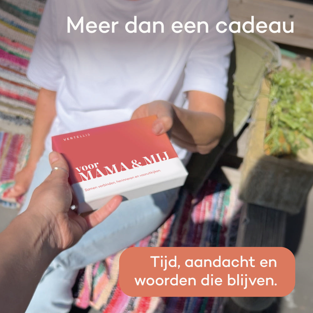 Voorbeeld gesprekskaarten uit Voor mama en mij deck met diepgaande vragen