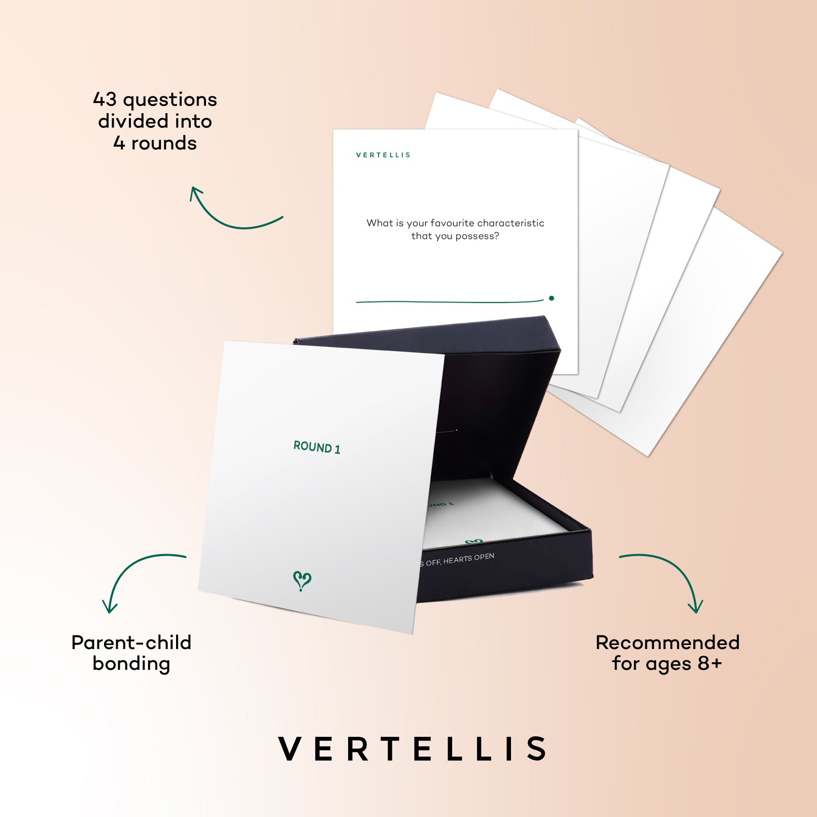 Vertellis Family Edition question card game - meaningful questions for more connection and depth